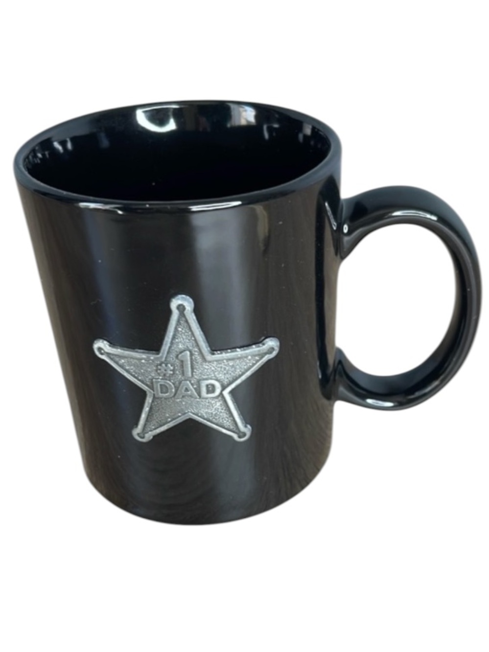#1 DAD Mug with 3D Silver Star Badge 10oz Ceramic